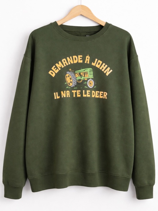 oute the phoque Other - Sweater XL vert olive style vintage tracteur “Demande à John” unisexe comfy